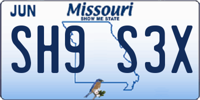 MO license plate SH9S3X