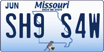 MO license plate SH9S4W