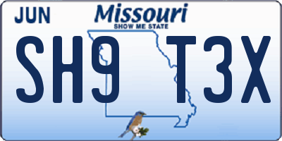 MO license plate SH9T3X