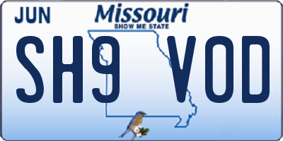 MO license plate SH9V0D
