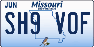 MO license plate SH9V0F