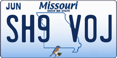 MO license plate SH9V0J