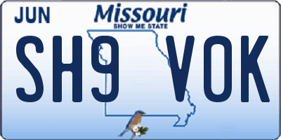 MO license plate SH9V0K