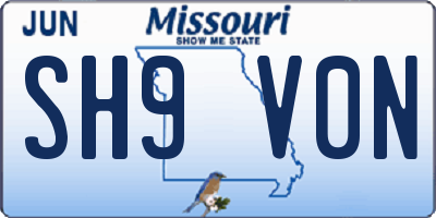 MO license plate SH9V0N