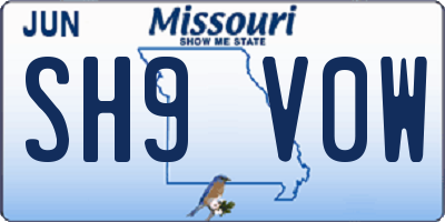 MO license plate SH9V0W