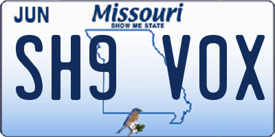 MO license plate SH9V0X