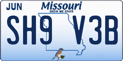 MO license plate SH9V3B