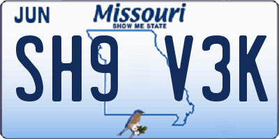 MO license plate SH9V3K