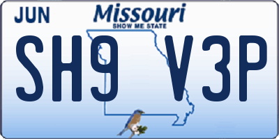 MO license plate SH9V3P