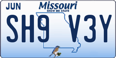 MO license plate SH9V3Y
