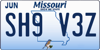 MO license plate SH9V3Z