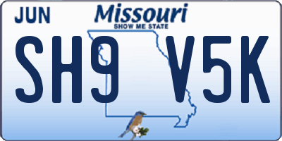 MO license plate SH9V5K