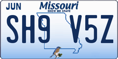 MO license plate SH9V5Z