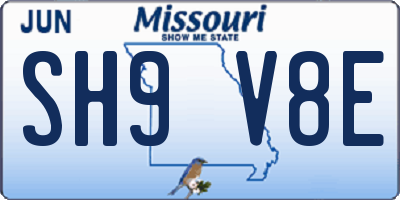 MO license plate SH9V8E