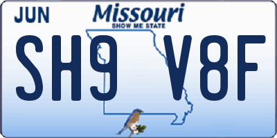 MO license plate SH9V8F