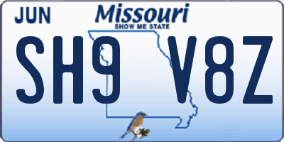 MO license plate SH9V8Z