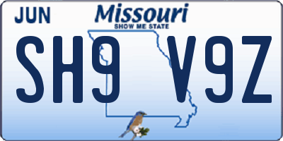 MO license plate SH9V9Z