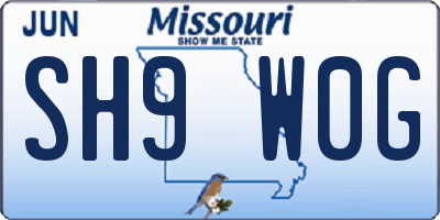 MO license plate SH9W0G