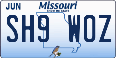 MO license plate SH9W0Z