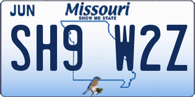 MO license plate SH9W2Z