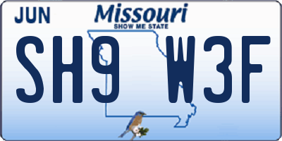 MO license plate SH9W3F
