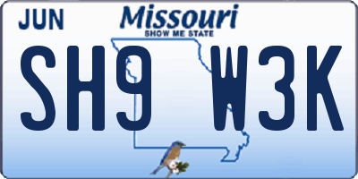 MO license plate SH9W3K