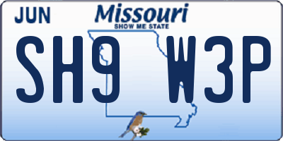 MO license plate SH9W3P