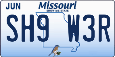 MO license plate SH9W3R