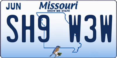 MO license plate SH9W3W