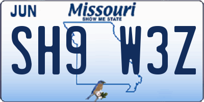 MO license plate SH9W3Z