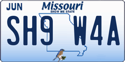 MO license plate SH9W4A