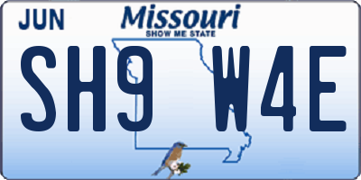 MO license plate SH9W4E