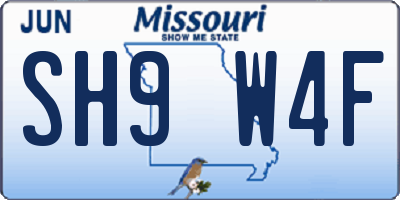 MO license plate SH9W4F