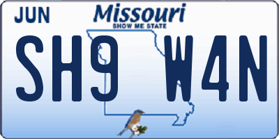 MO license plate SH9W4N