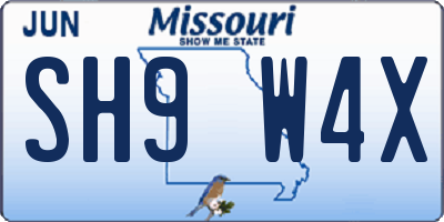 MO license plate SH9W4X