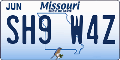 MO license plate SH9W4Z