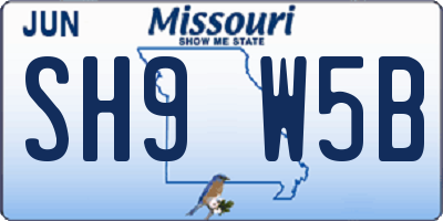 MO license plate SH9W5B