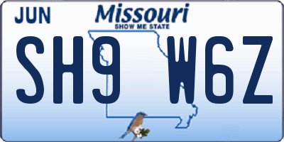 MO license plate SH9W6Z