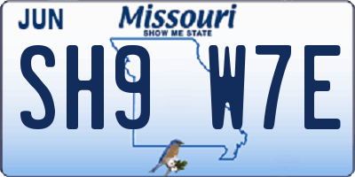 MO license plate SH9W7E