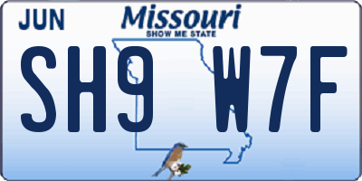 MO license plate SH9W7F