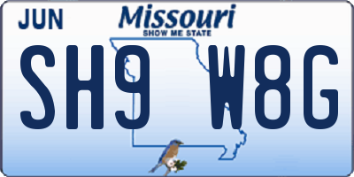 MO license plate SH9W8G
