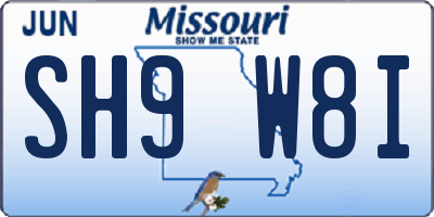 MO license plate SH9W8I
