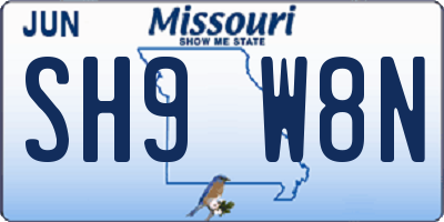 MO license plate SH9W8N