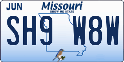 MO license plate SH9W8W