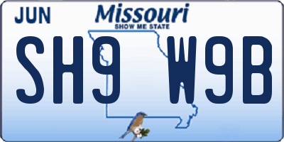 MO license plate SH9W9B