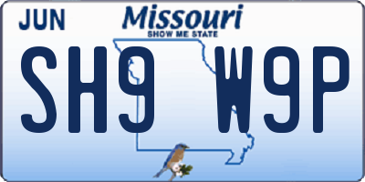 MO license plate SH9W9P