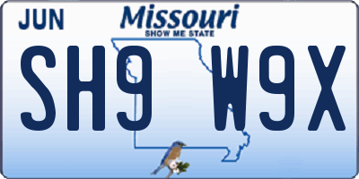 MO license plate SH9W9X