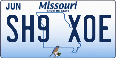 MO license plate SH9X0E