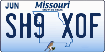 MO license plate SH9X0F