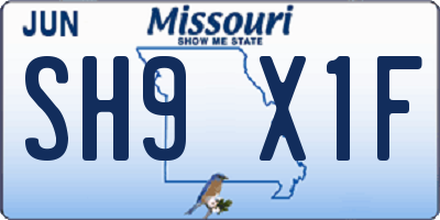 MO license plate SH9X1F